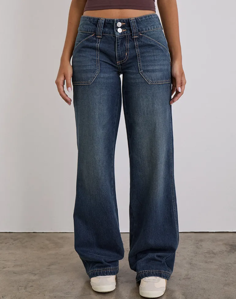 Low Rise Relaxed Cargo Jeans in Mid Blue Tint