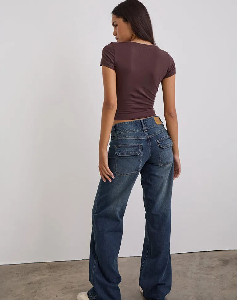 Low Rise Relaxed Cargo Jeans in Mid Blue Tint