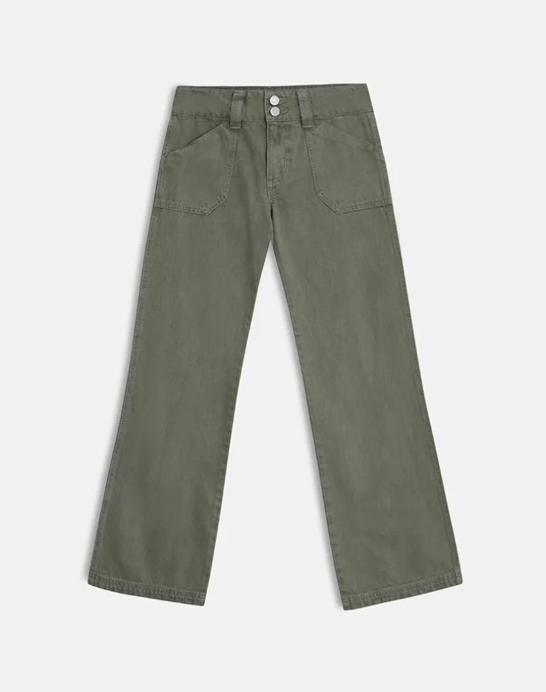 Low Rise Relaxed Cargo Jeans in Olive