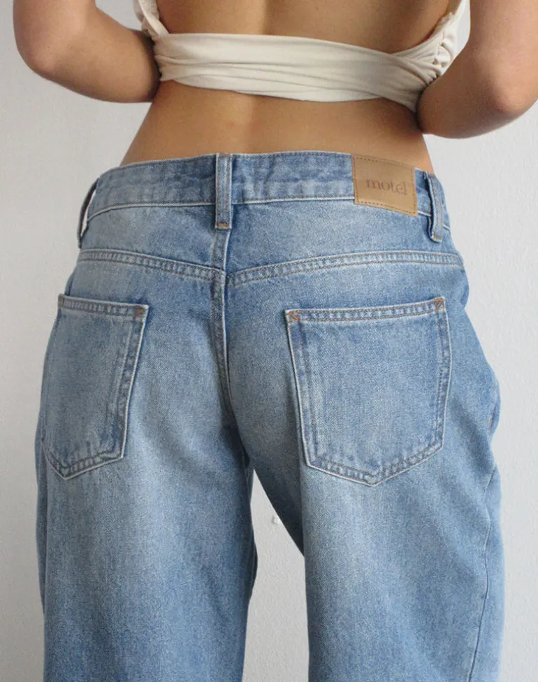 Low Rise Roomy Jeans in Bright Blue Used