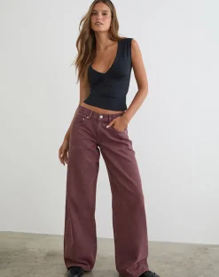 Low Rise Roomy Jeans in Burgundy