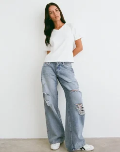 Low Rise Roomy Jeans in Extreme Rip Vintage Blue