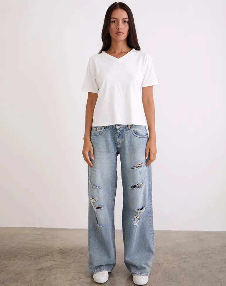 Low Rise Roomy Jeans in Extreme Rip Vintage Blue