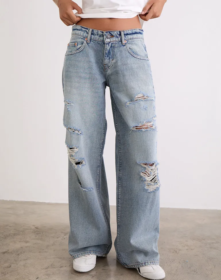 Low Rise Roomy Jeans in Extreme Rip Vintage Blue