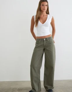 Low Rise Roomy Jeans in Olive