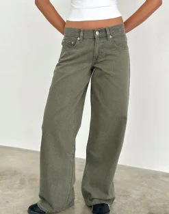 Low Rise Roomy Jeans in Olive