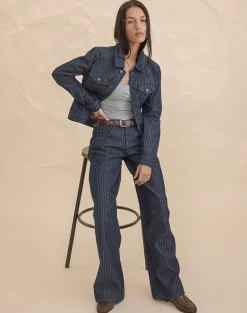Low Rise Roomy Jeans in Stripe Indigo