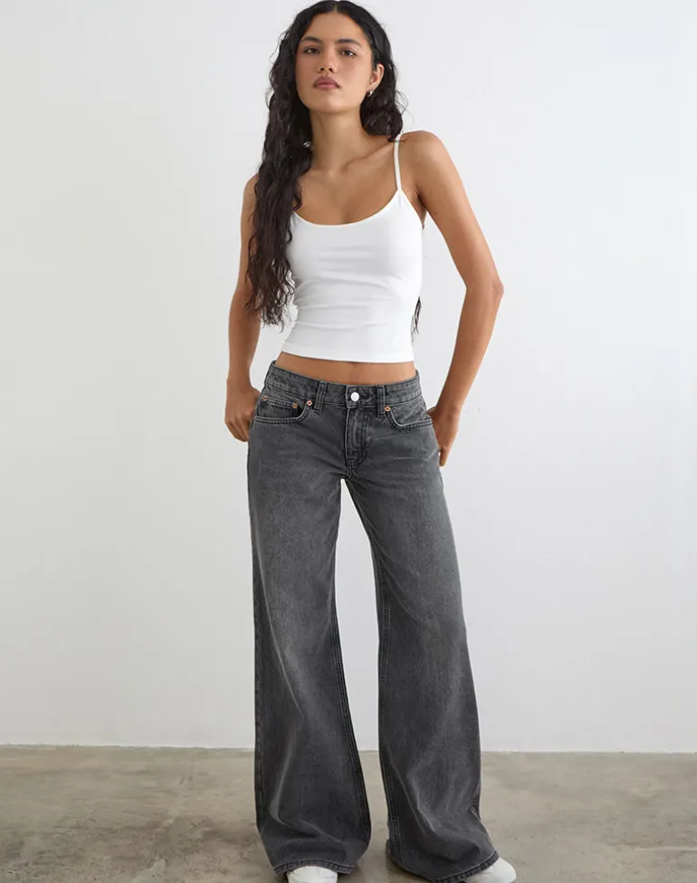 Low Rise Slouchy Flare Jeans in Washed Black Grey