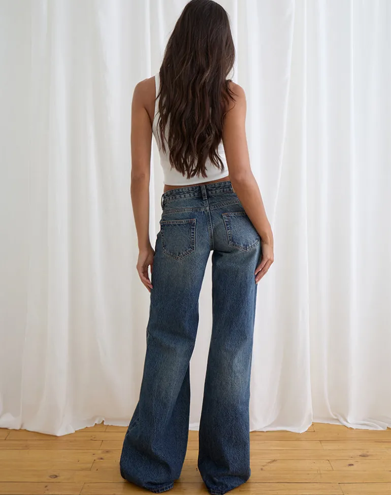 Low Rise Slouchy Flare Jeans in Steel Blue