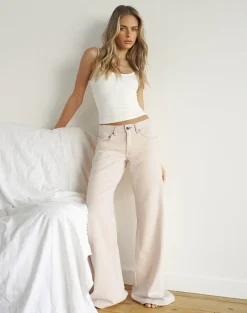 Low Rise Slouchy Flare Jeans in Twill Off White