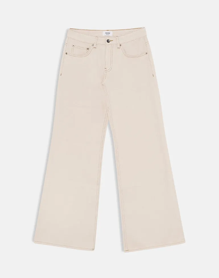 Low Rise Slouchy Flare Jeans in Twill Off White