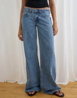 Low Rise Slouchy Flare Jeans in Blue Stone