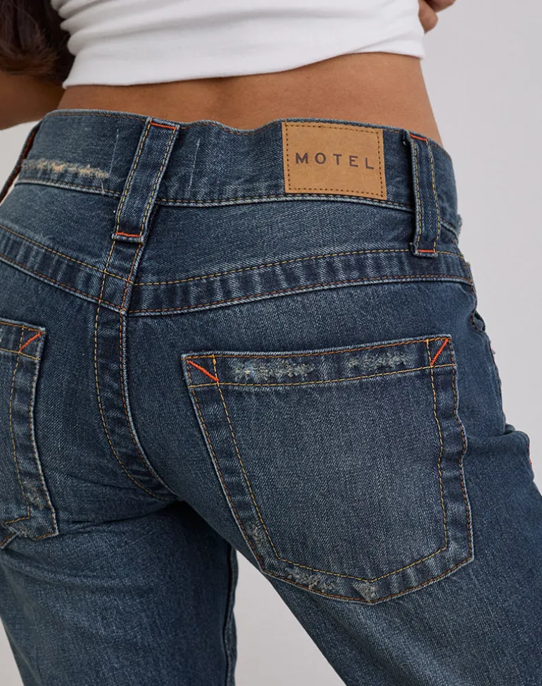 Low Rise Twisted Seam Jeans In Mid Blue Tint