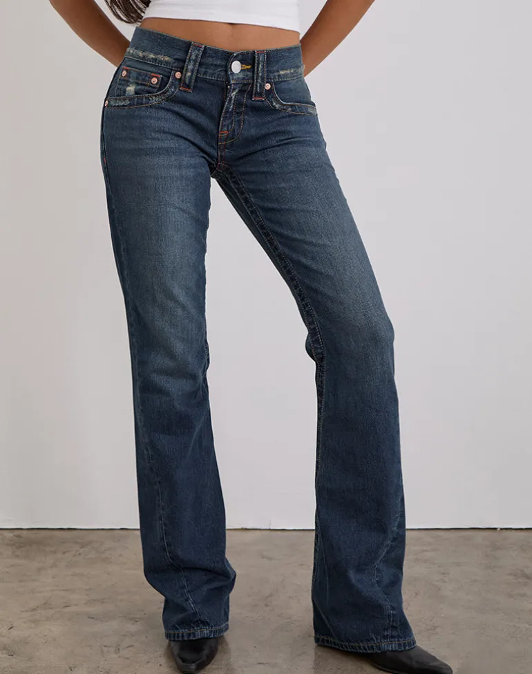 Low Rise Twisted Seam Jeans In Mid Blue Tint