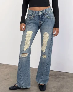 Low Rise Twisted Seam Ripped Jean in True Blue