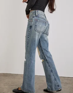 Low Rise Twisted Seam Ripped Jean in True Blue