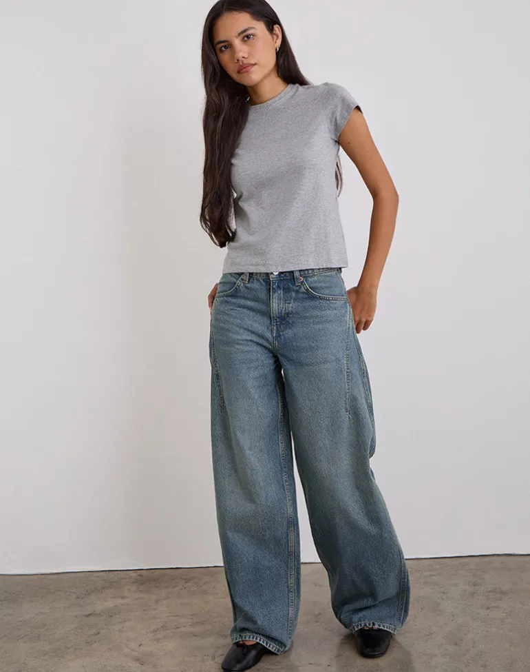 Low Slung Roomy Jeans in Vintage Blue Green