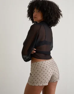 Lumin Mini Shorts in Beige with Polka Pinstripe