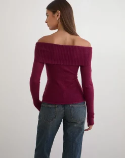 Lune Bardot Jumper in Knit Wine