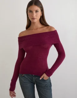 Lune Bardot Jumper in Knit Wine
