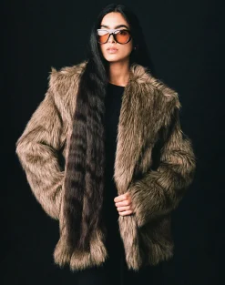 Lupita Jacket in Faux Long Fur Brown