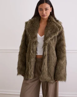 Lupita Jacket in Faux Long Fur Brown