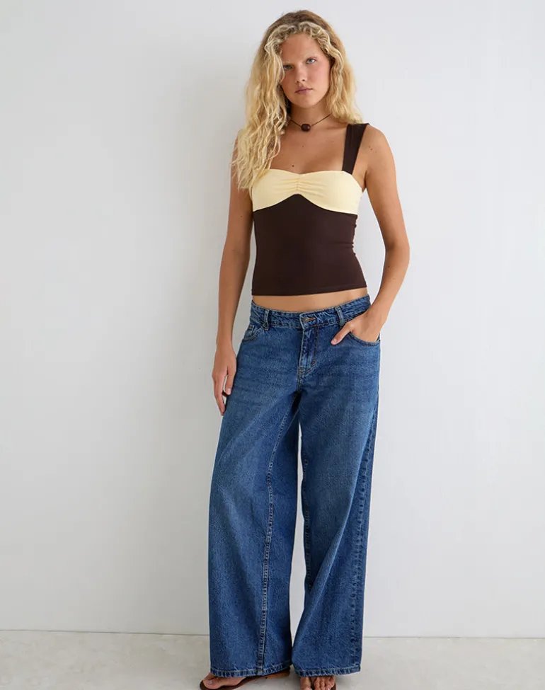 Lure Top in Rayon Jersey Bitter Chocolate and Lemon Yellow