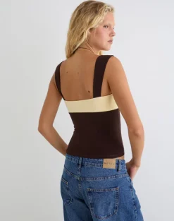 Lure Top in Rayon Jersey Bitter Chocolate and Lemon Yellow