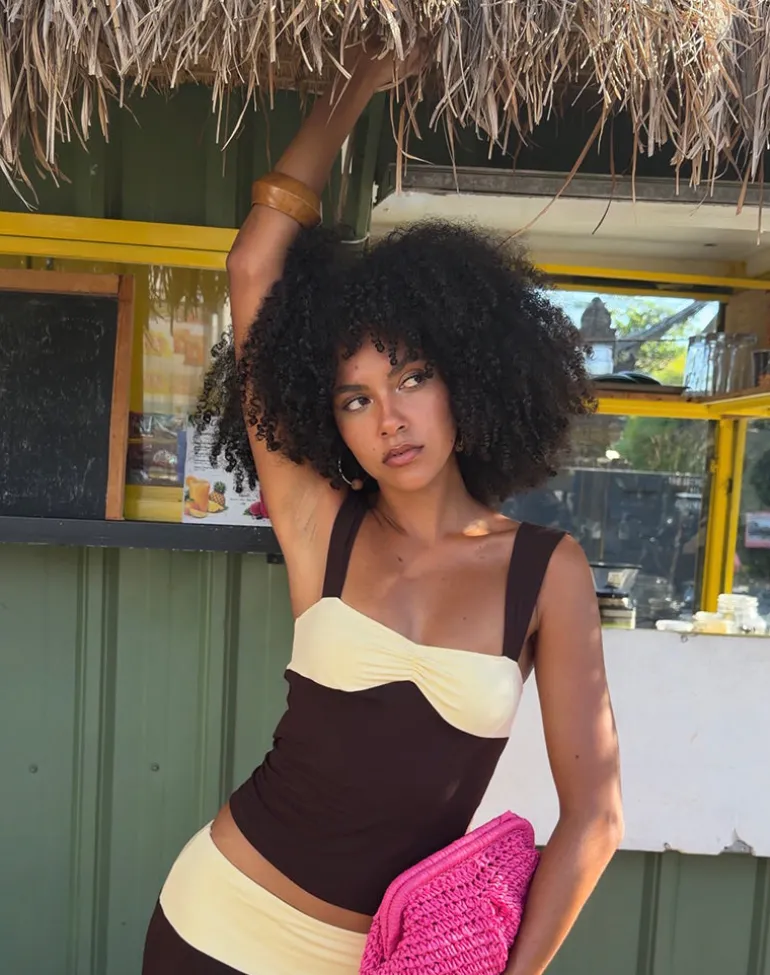 Lure Top in Rayon Jersey Bitter Chocolate and Lemon Yellow