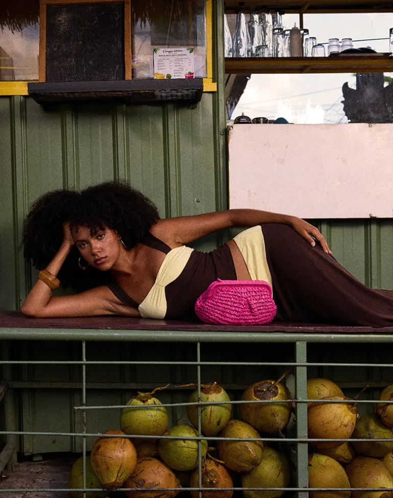 Lure Top in Rayon Jersey Bitter Chocolate and Lemon Yellow