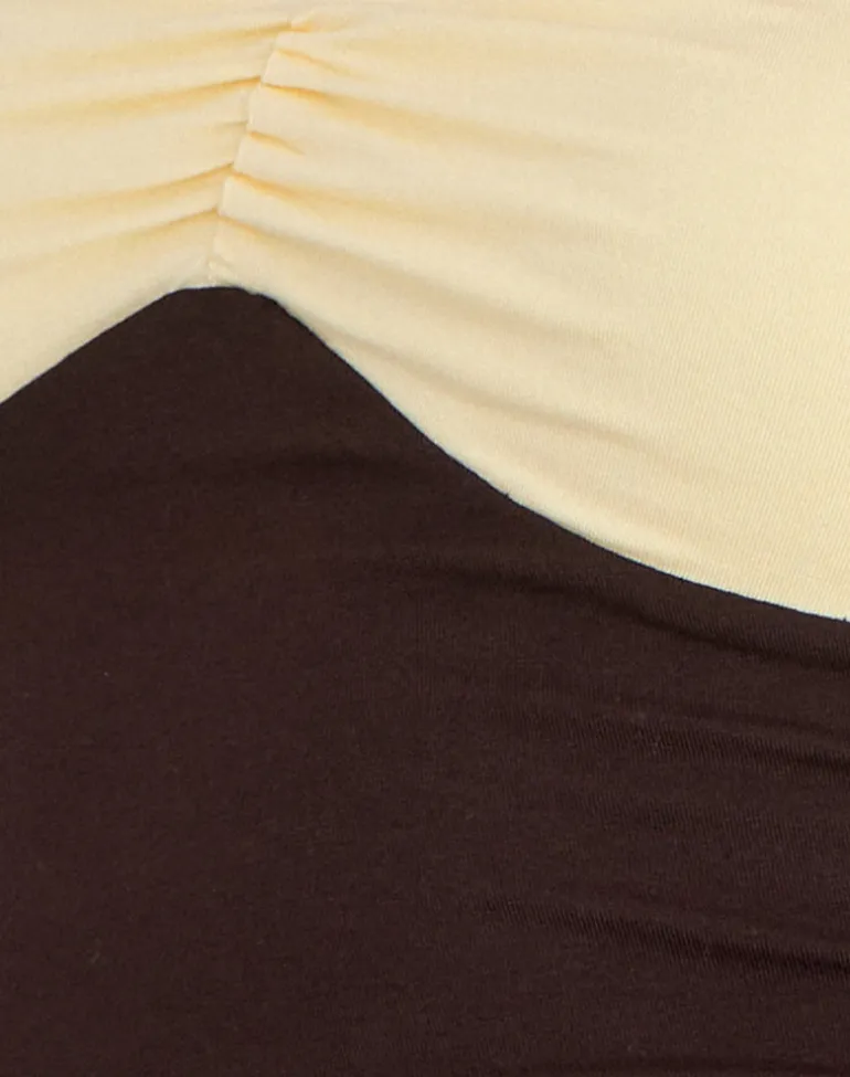 Lure Top in Rayon Jersey Bitter Chocolate and Lemon Yellow