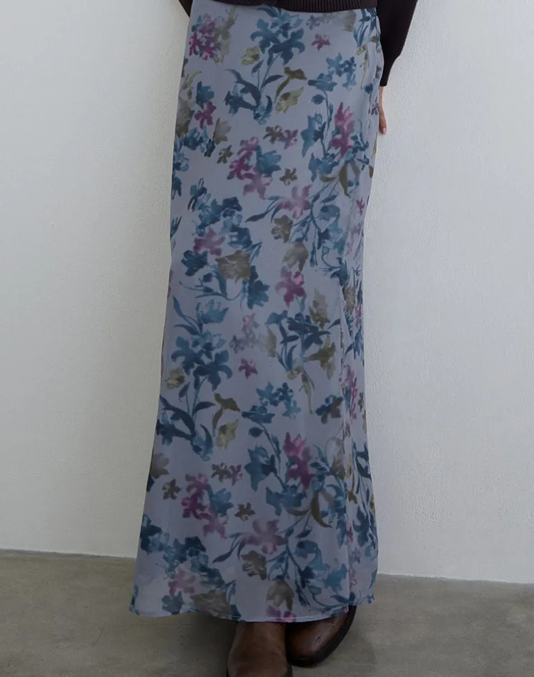 Lurina Maxi Skirt in Chiffon Shadow Lily Blue