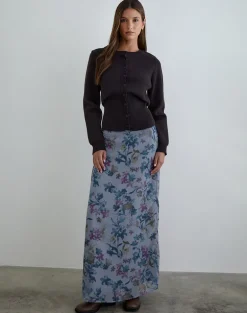 Lurina Maxi Skirt in Chiffon Shadow Lily Blue