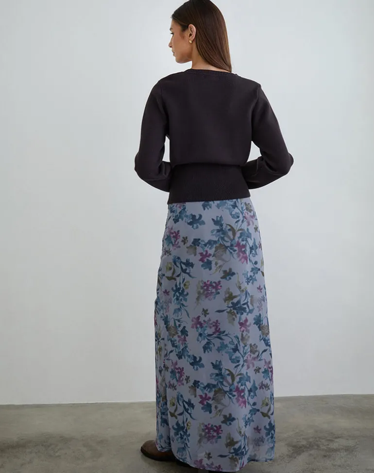 Lurina Maxi Skirt in Chiffon Shadow Lily Blue