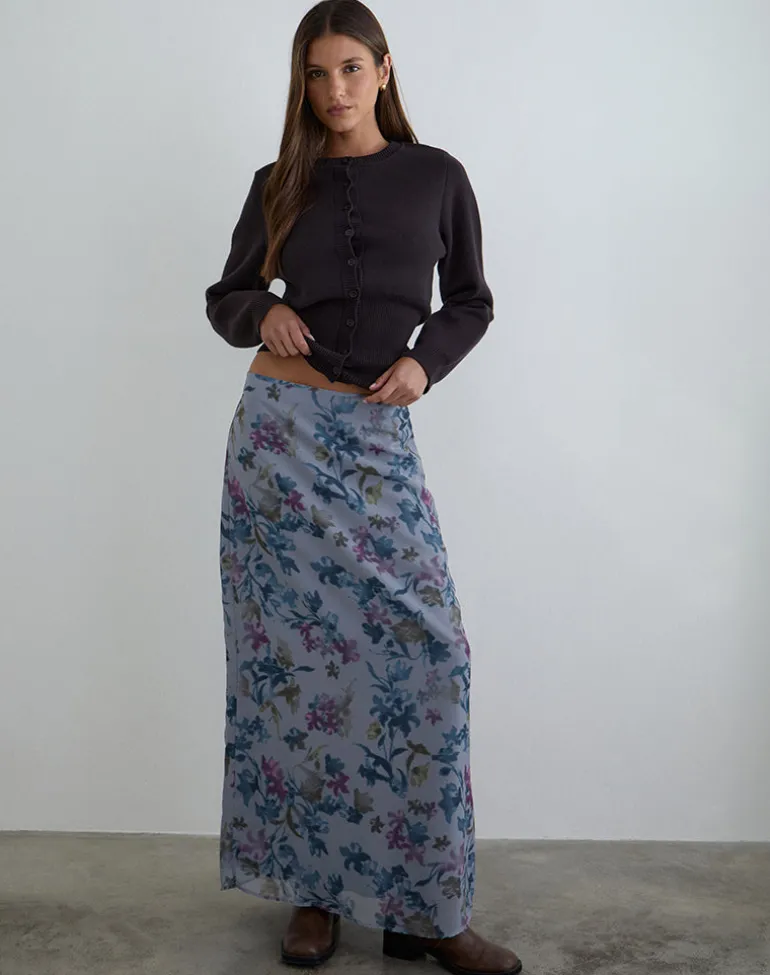 Lurina Maxi Skirt in Chiffon Shadow Lily Blue