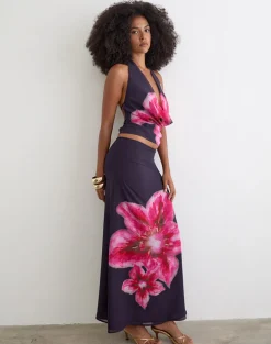 Lurina Maxi Skirt in Purple Chiffon with Desert Flower