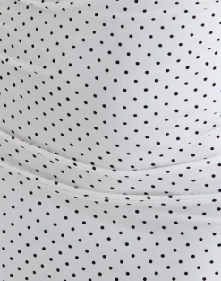 Luscian Plunge Mini Dress in White with Micro Polka Black