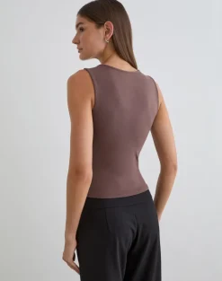 Lynod Plunge Top in Deep Taupe