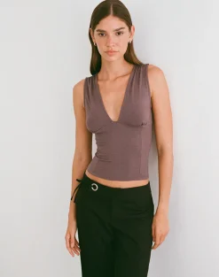 Lynod Plunge Top in Deep Taupe
