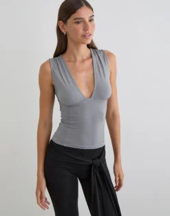 Lynod Plunge Top in Grey