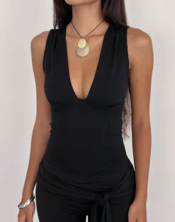 Lynod Plunge Top in Rayon Black