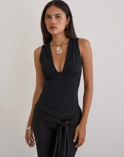 Lynod Plunge Top in Rayon Black