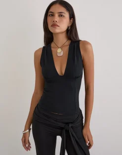 Lynod Plunge Top in Rayon Black