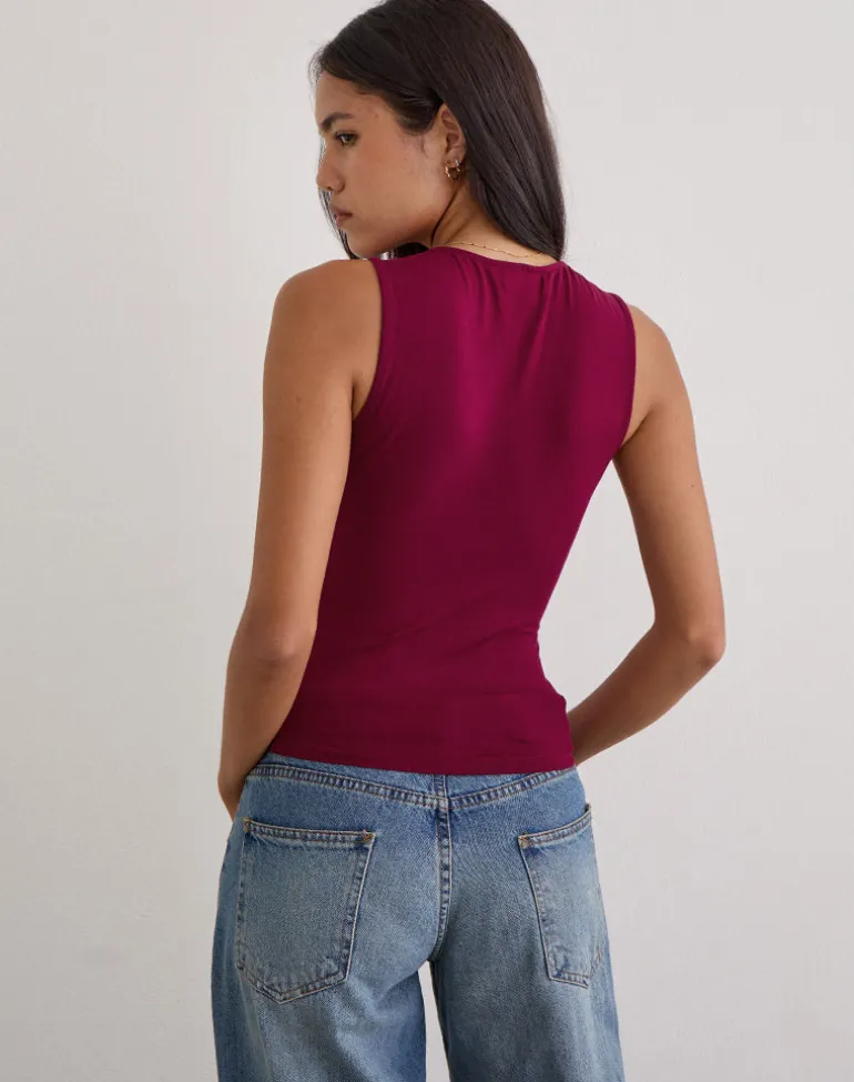 Lynod Plunge Top in Rayon Burgundy