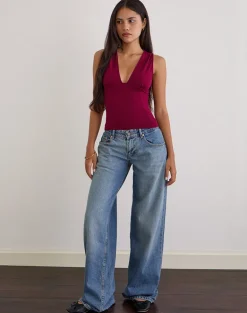 Lynod Plunge Top in Rayon Burgundy