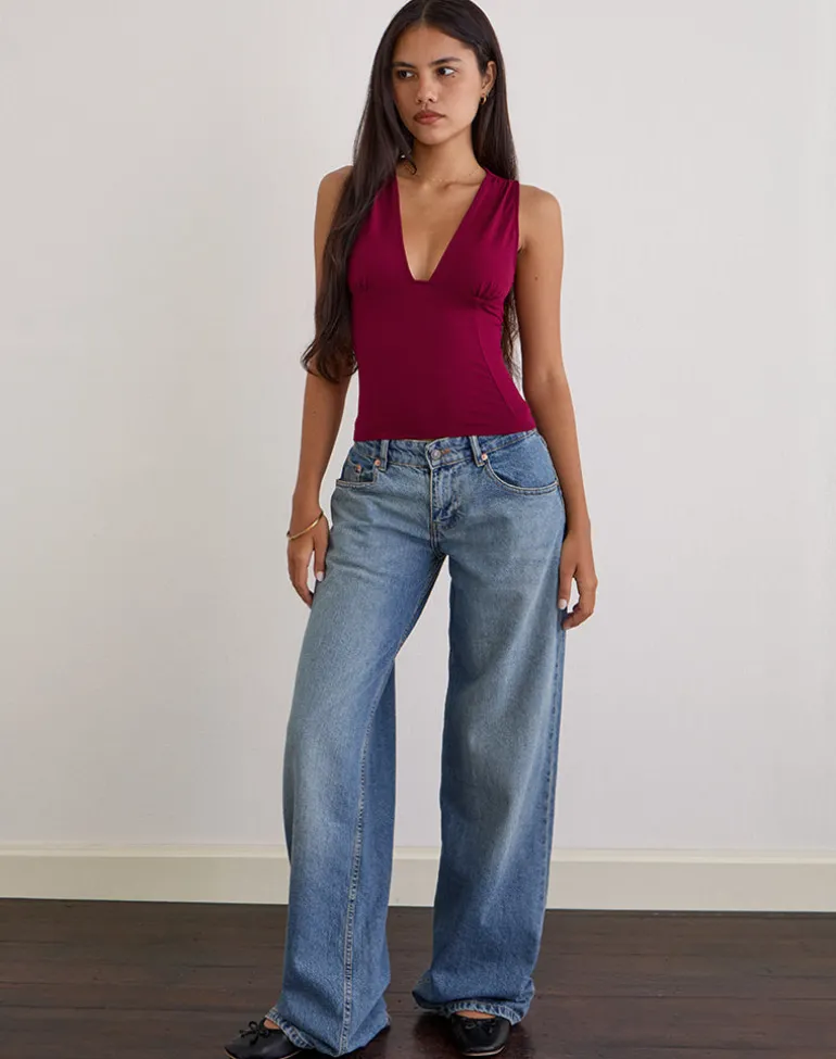 Lynod Plunge Top in Rayon Burgundy
