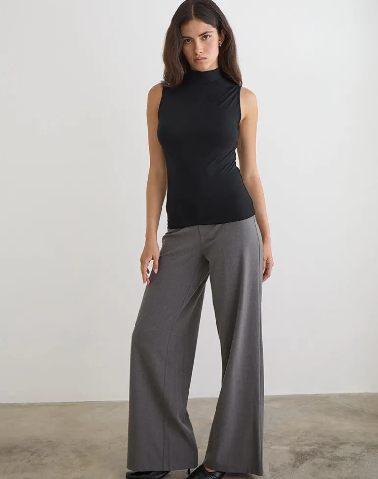 Lysan High Neck Vest Top in Jersey Black
