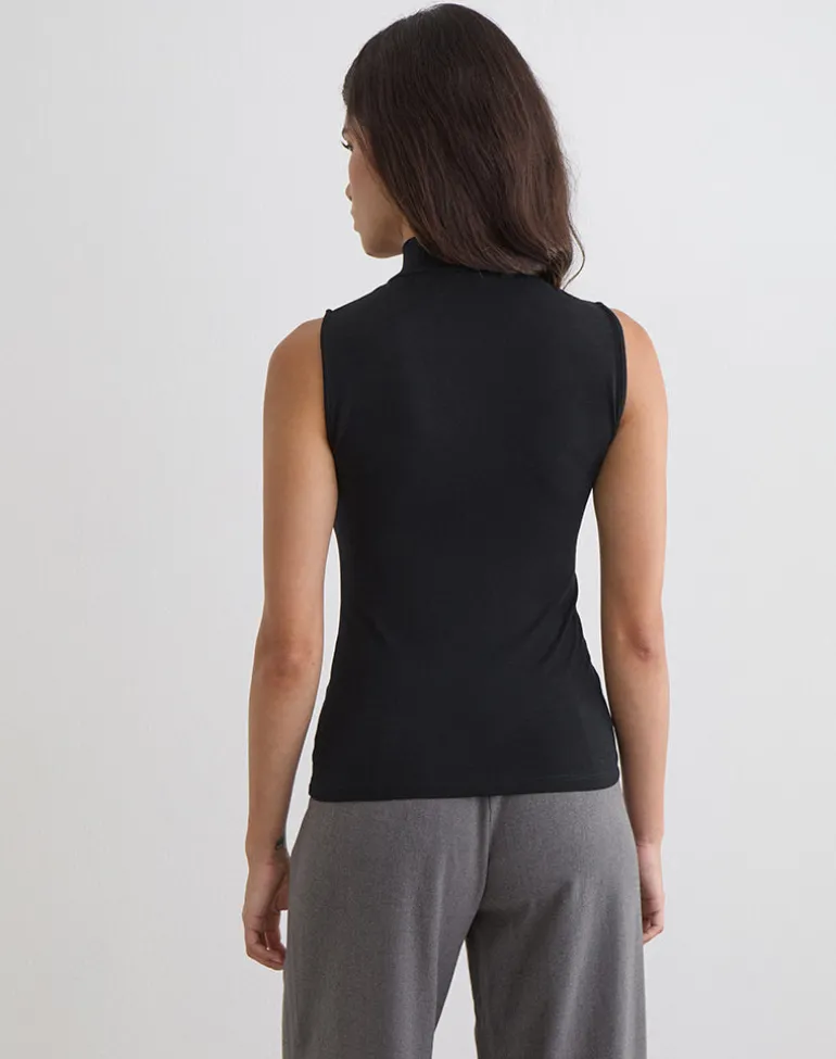 Lysan High Neck Vest Top in Jersey Black