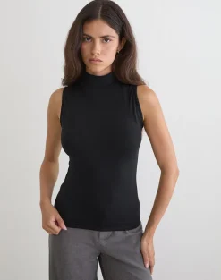 Lysan High Neck Vest Top in Jersey Black