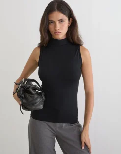 Lysan High Neck Vest Top in Jersey Black